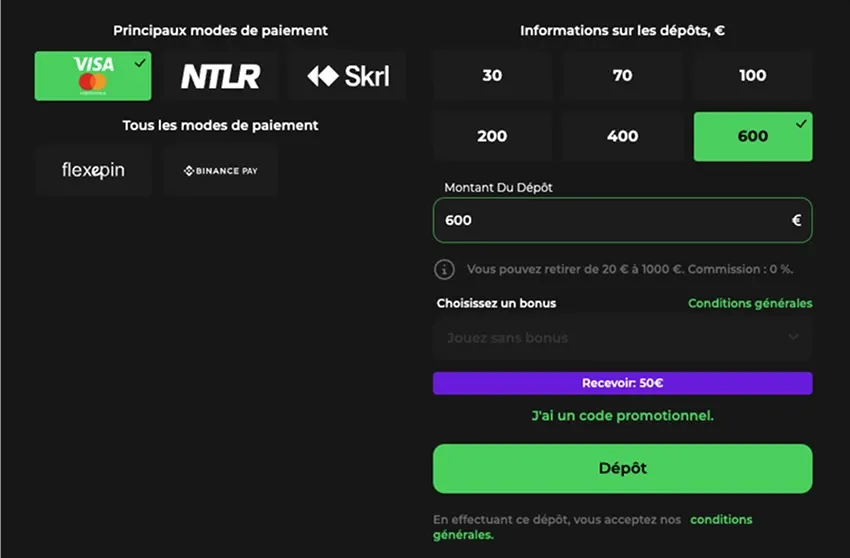 Processus de dépôt sur Betify